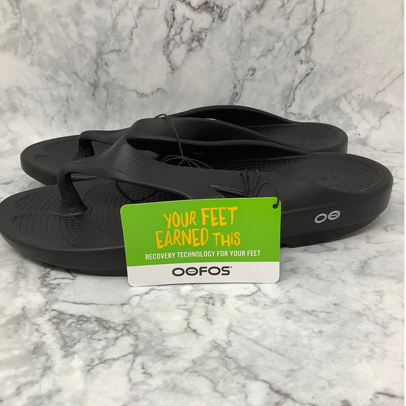 Oofos OOriginal Black Sandals W12 M10 Recovery Footwear Flip Flop P2-57 - Picture 8 of 10
